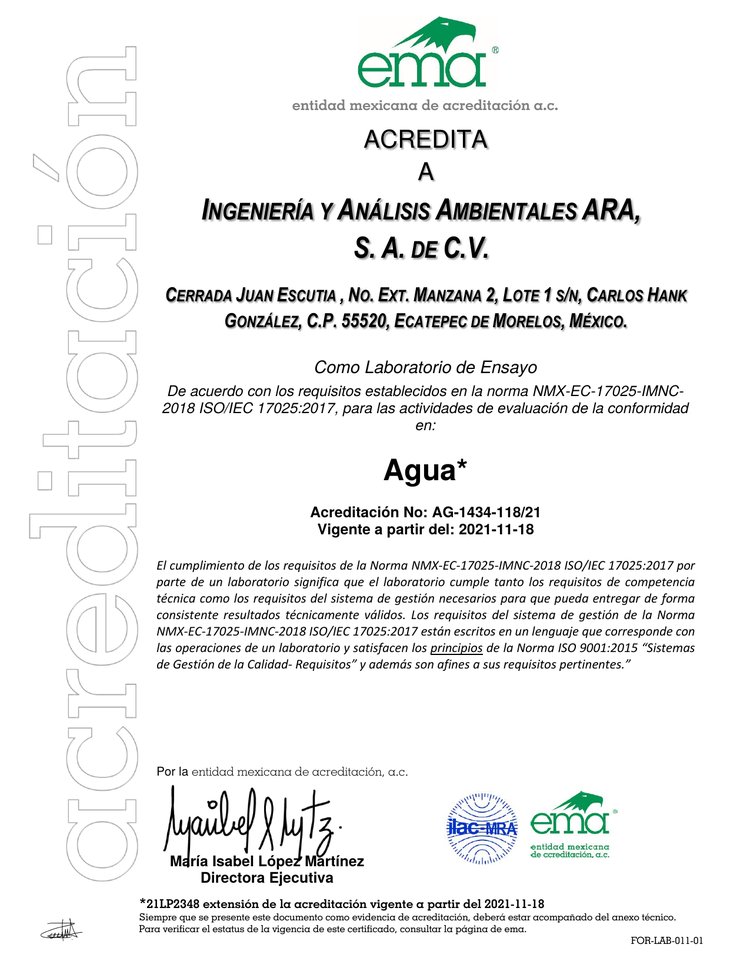 Acreditación EMA — Agua (AG-1434-118/21)
